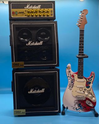 Miniature Replica Jimi Hendrix Mini Fender™ Strat™ Monterey Guitar and Marshall Amp Stack