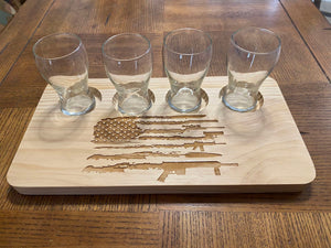 Laser Etched Natural Wood Flight Tray American Flag 2nd Amend Theme