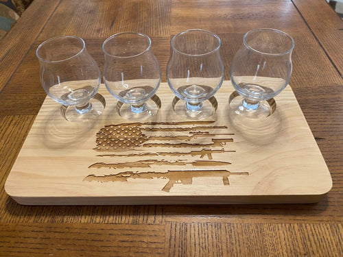 Laser Etched Natural Wood Flight Tray American Flag 2nd Amend Theme