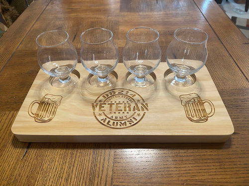 Laser Etched Natural Wood Flight Tray Army Veteran Theme