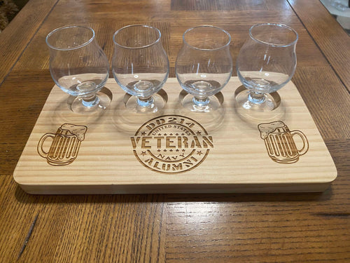 Laser Etched Natural Wood Flight Tray Navy Veteran Theme