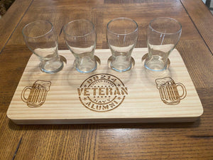 Laser Etched Natural Wood Flight Tray Navy Veteran Theme